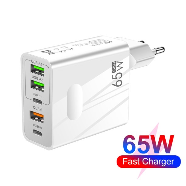 Adaptador de cargador ligero para teléfono celular con cargador PD65W para iPhone 14 (blanco de la UE)