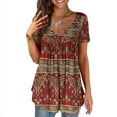 thumbnail image 2 of New Women's Plus Size Short Sleeve Henley Shirt V Neck Floral Blouses Tunic Tops, 2 of 2