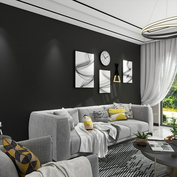 GYTY 1pc Retro Thick Black Matte Self-Adhesive Wallpaper - Waterproof, Peel and Stick, Removable for Easy Home Decor, Kitchen Renovation, and Furniture Makeover