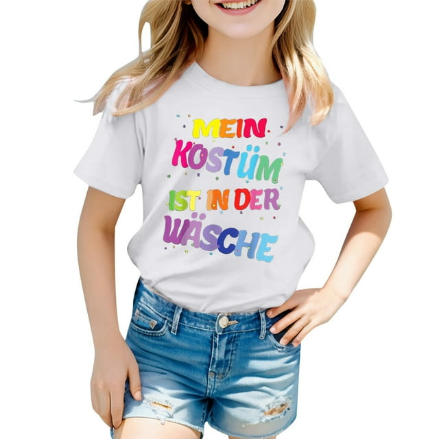 PMVFHDE Hauts de Mode pour Fille T-Shirts Tendance pour Filles T-Shirts pour Filles Hauts Tendance pour Filles Carnaval pour Enfants Couleur Imprimée Col Rond Blanc, 6-7 Ans