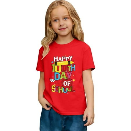 Yuncity Kids Tees Short Sleeve Crew Neck Cartoon Summer Comfortable Sport Kids Tops Size 6-7 Years Red