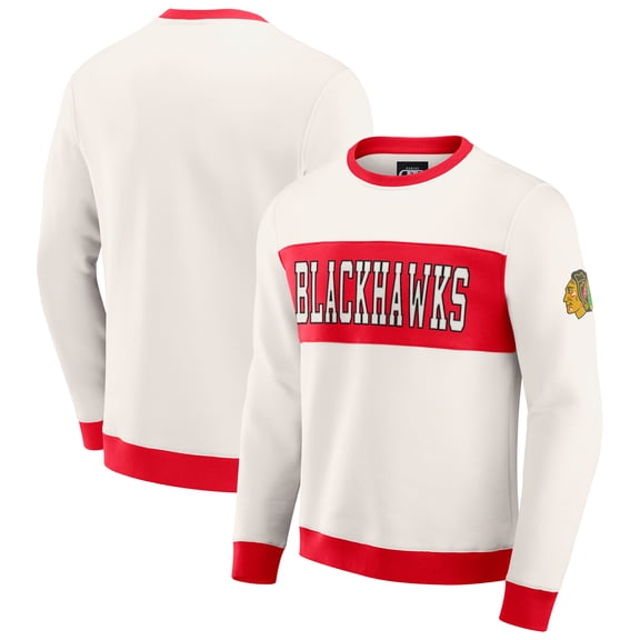 Men's Darius Rucker Collection by Fanatics Cream Chicago Blackhawks Colorblock Pullover Sweatshirt