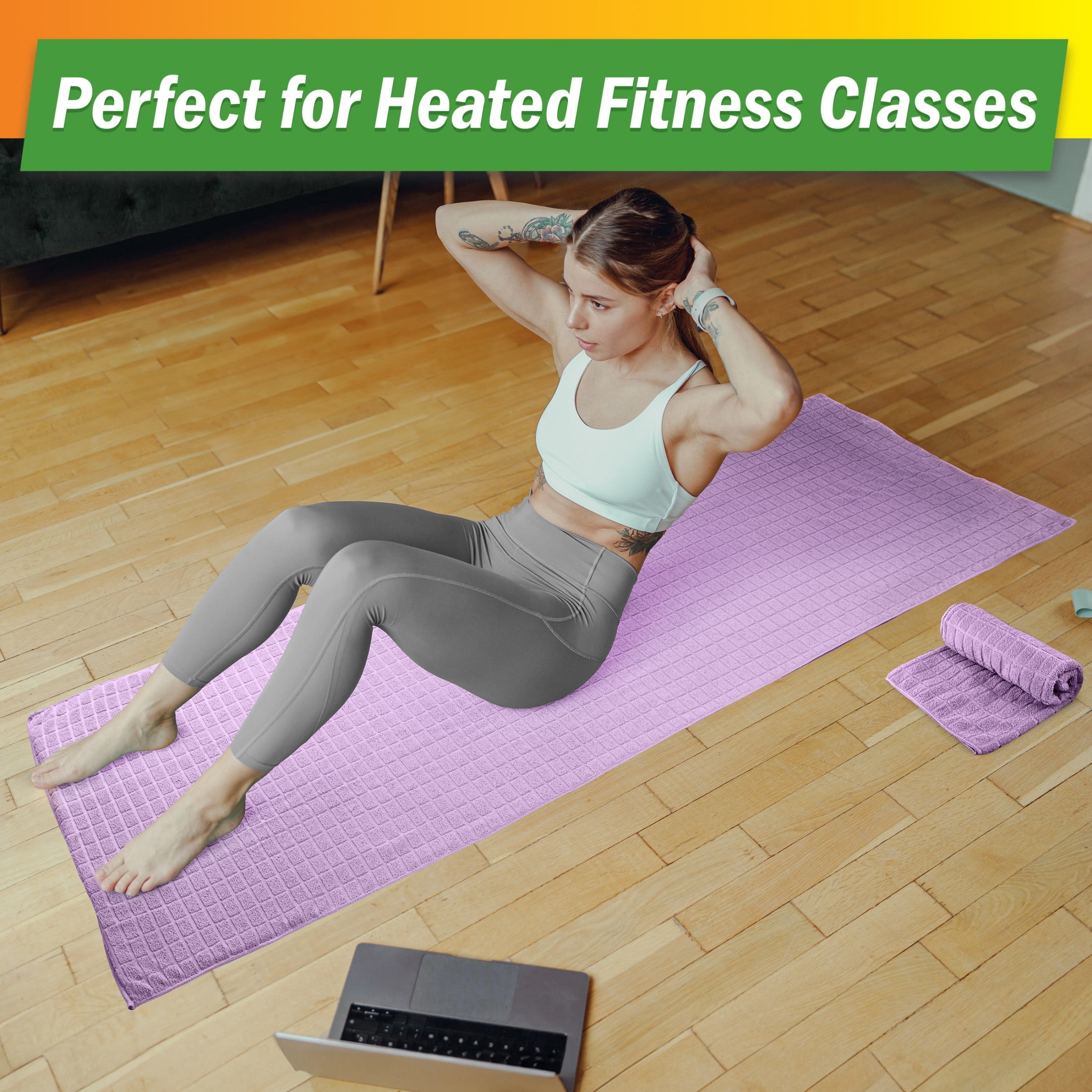 Wakeman Yoga Towel Set - 72x24 Towel for Hot Yoga and Pilates, Violet