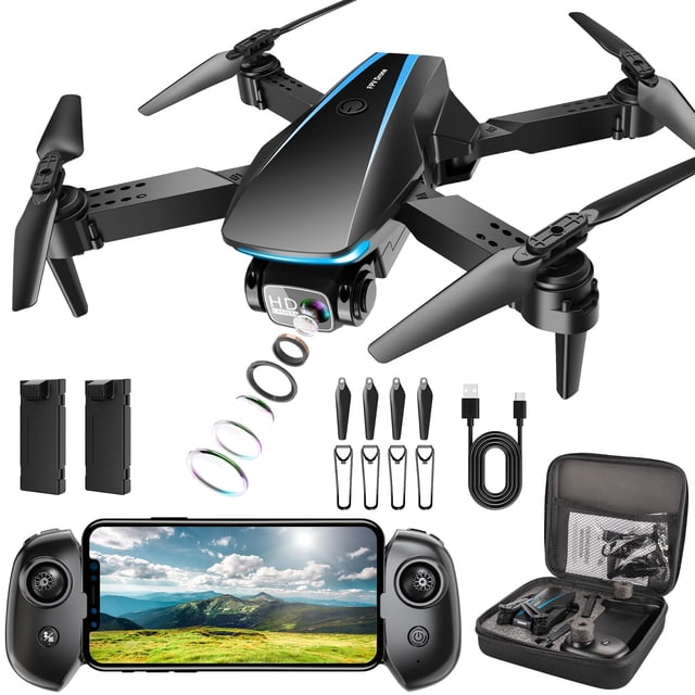 Oddire Drone Con Cámara - Drones Para Adultos Con 2 Baterías Estuche De Transporte Hélices 1080P Hd Drone Plegable Con Trayectoria De Vuelo Estable Control De Gravedad De Vuelo Una Tecla Despegue/Ater