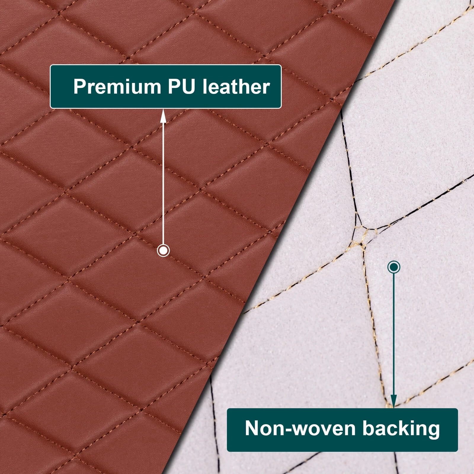 63" W Faux Leather Vinyl Fabric Waterproof Diamond Stitched Upholstery Material for Automotive Headliners, DIY Furniture, Car Seats, Foam Backed, Brown, 2 Yards