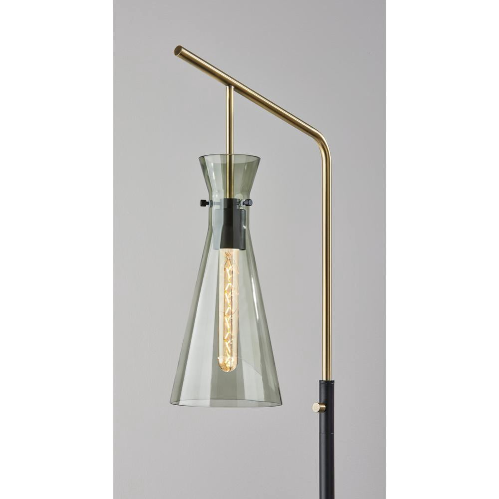 Adesso Walker 64" Black Task Floor Lamp with Smoked Glass Tapered Shade