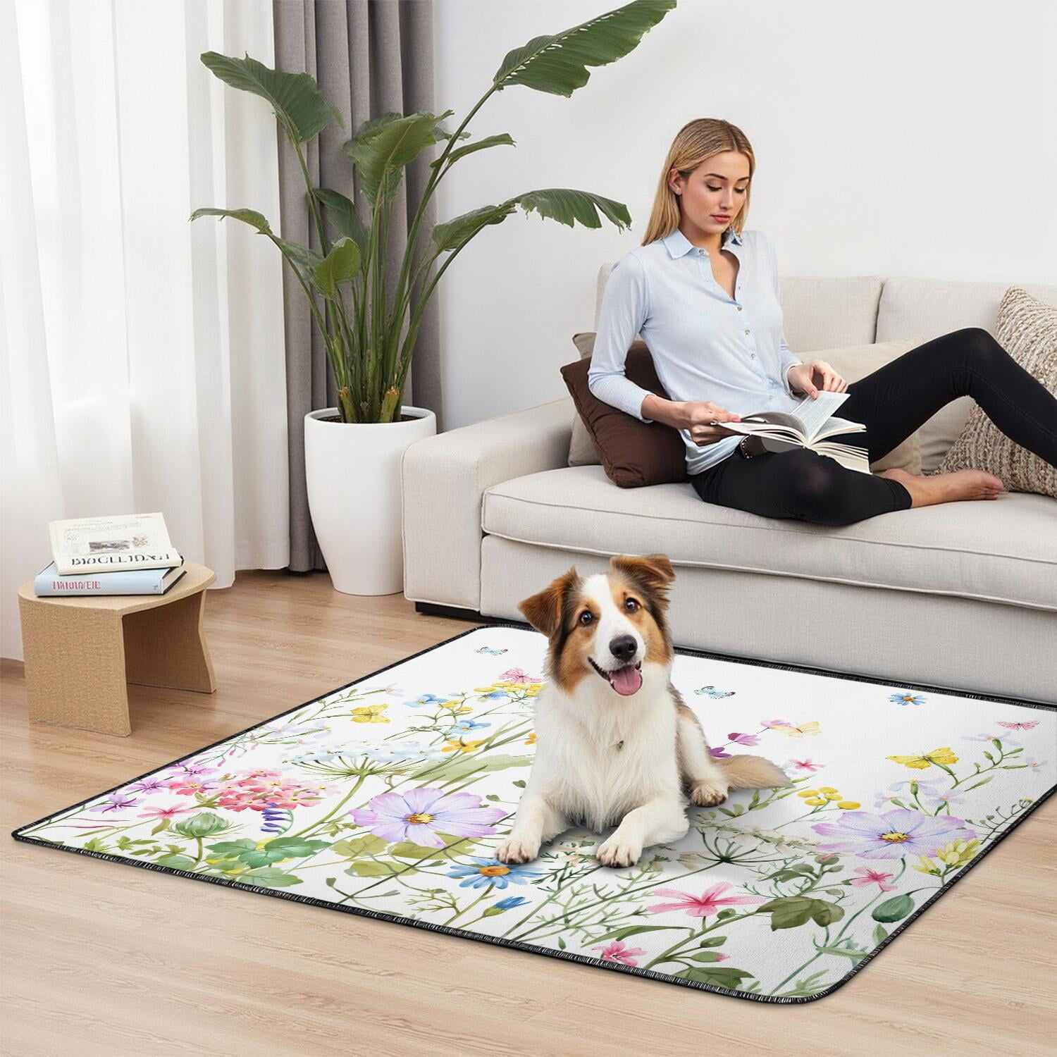 Floral Pattern Washable Pet Pads 2-Count 48x48 Inch Reusable Puppy Training Mats, Highly Absorbent Dog Floor Mat for Large Crate Areas