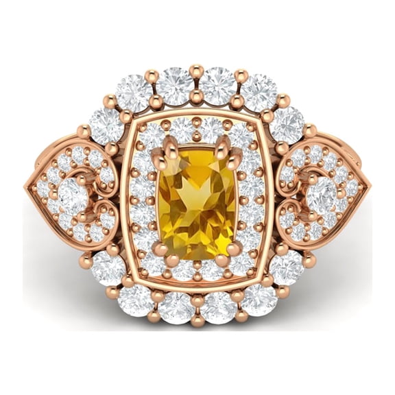 6X4mm Cushion Shape Citrine 925 Silver Rose Plated Cocktail Women Valentines Day Gifts Ring