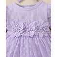 thumbnail image 4 of Kucnuzki Newborn Baby Girls Dress Fall Winter Romper Dress Ruffle Long Sleeves One-piece Dress Solid Color Bow Knit Overalls Tulle Dress with Headband Purple NB, 4 of 7