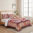thumbnail image 5 of Twin XL Quilt Set 68''x98'', Orange Red Boho Lightweight Bedspread Coverlet Set with 2 Pillow Shams, Vintage Flower Tribal Distressed Printed Breathable All Season Quilt Bedding for Dorm/Guest Room, 5 of 9