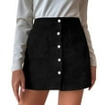 thumbnail image 1 of Gibobby Falda estampada para mujer Falda corta para mujer, falda sólida de cintura alta con cremallera para otoño e invierno, falda envolvente de pana a la cadera, falda sólid(Negro， M), 1 of 5