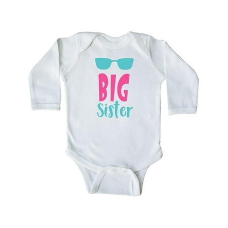 

Inktastic Big Sister Older Sister Sunglasses - Blue Pink Gift Baby Girl Long Sleeve Bodysuit