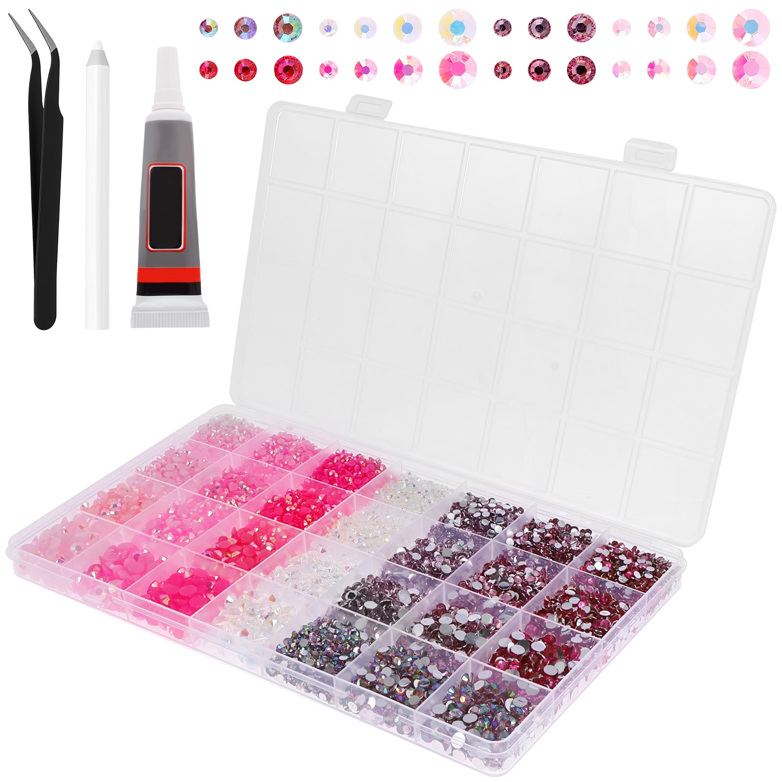 Atopoler 28 Type Pink Rhinestone Bedazzling Kit,11760 Pcs Resin Rhinestone with Glue Tweezers Pickup Pen,Gems Diamonds for Bottle Phone Makeup