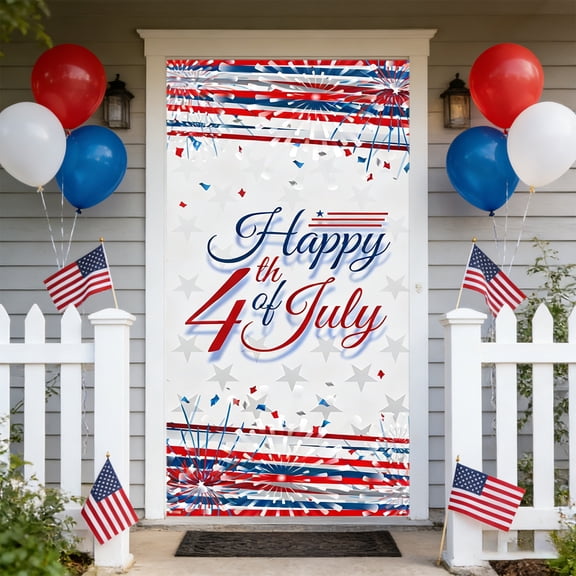 Antqov 4th of July Door Cover 35x73" Patriotic Front Door Cover US Flag Memorial Day Decoration Independence Day Large Hanging Door Covers Banner for Outdoor Porch Party Home Decor