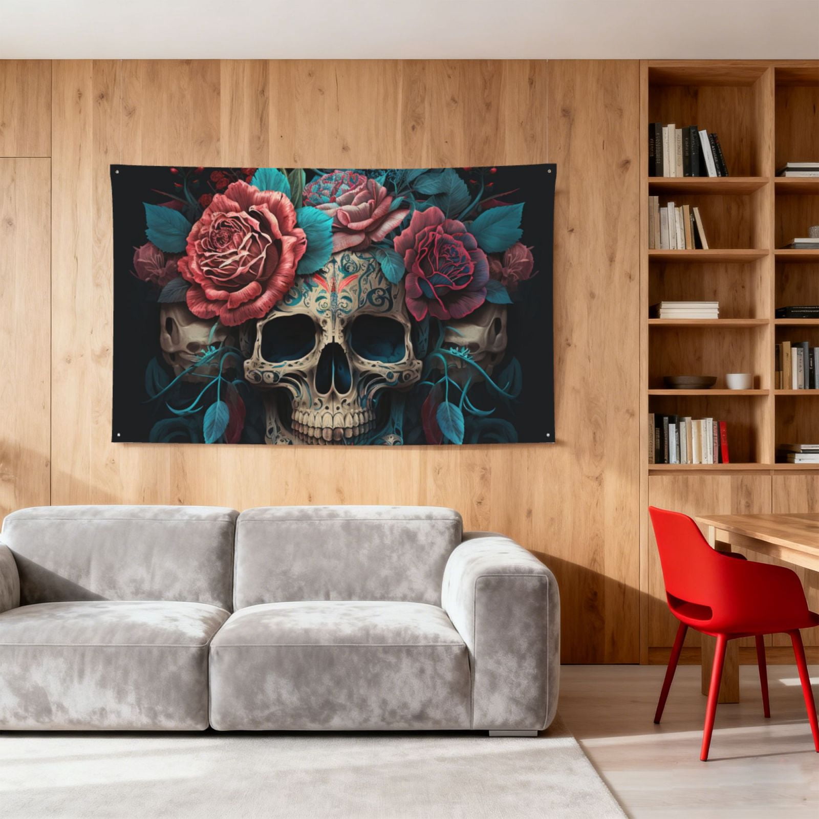 Mexican Skull Roses Day Of The Dead Four Hole Decorated Banner Flag for Garden Yard Home Decoration Indoor Outdoor 4x6 Ft