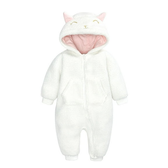 Soft Fleece Hooded Jumpsuit Long Sleeve Zip Up Cute Animal Baby Romper Halloween Sleepwear Infant Winter Clothes for Dress Up Party 0-3 Months