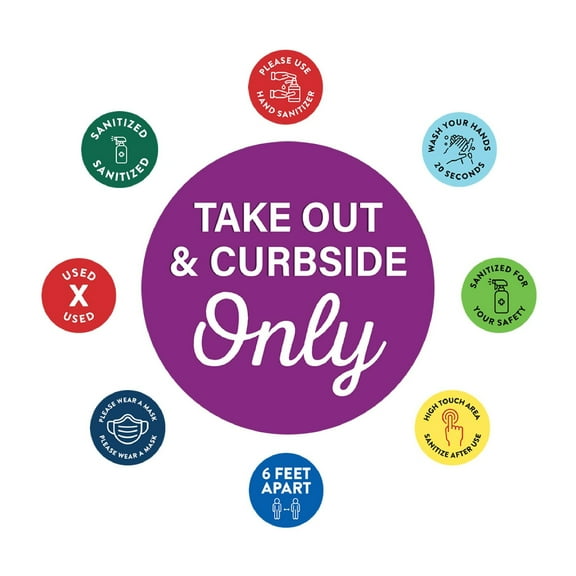 Koyal Wholesale Restaurant Social Distancing Take Out & Curbside Only Business Signs, 50-Pack, Vinyl Sticker Decals