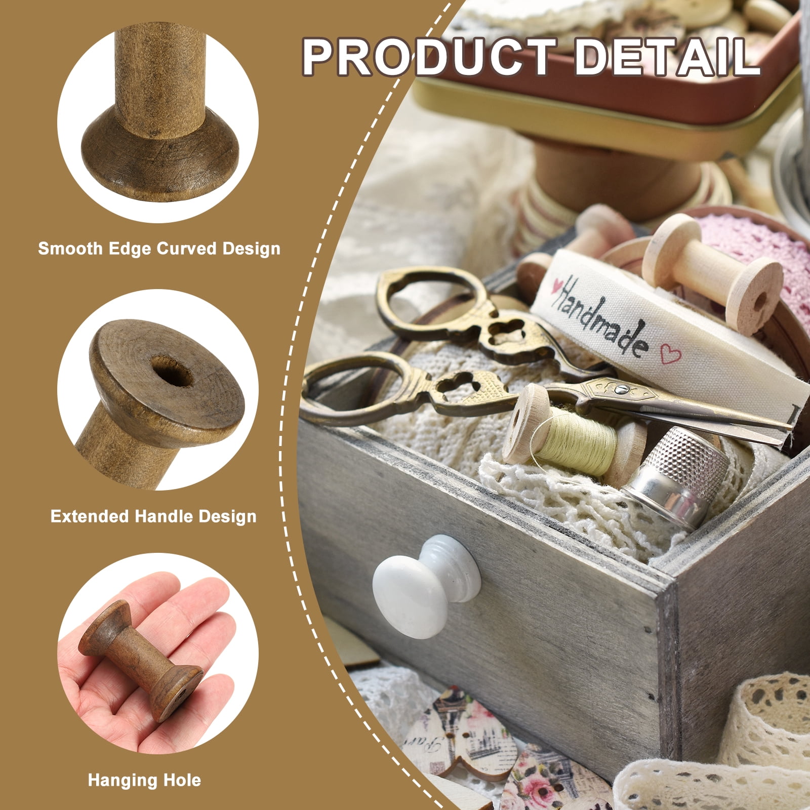 Unique Bargains Wooden Spool Craft Unfinished Ribbon Spools Art DIY Crafts Brown