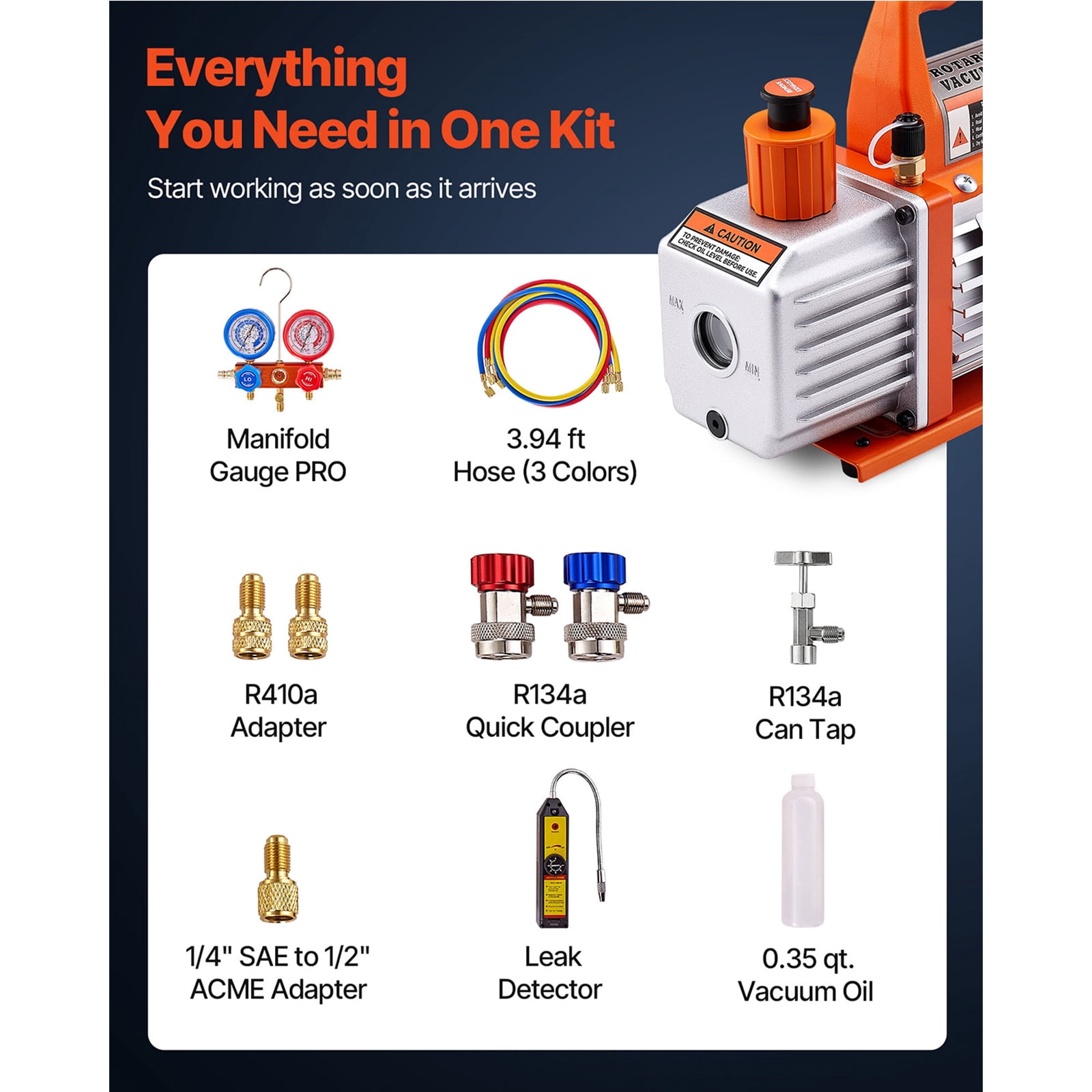 KFFKFF 4 CFM AC Vacuum Pump and Gauge Kit, 1/3 HP Single Stage Rotary Vane HVAC Pump, A/C Refrigerant Manifold Set with Leak Detector and Carry Bag, Compatible with R134a R22 R410a Refrigerants