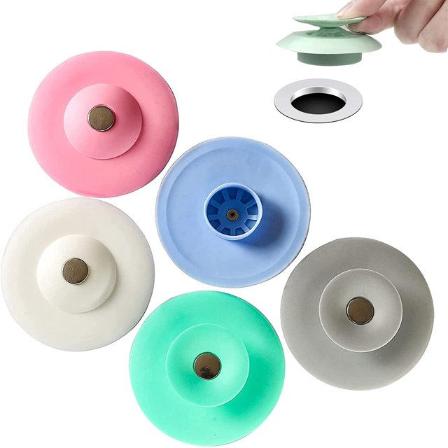 Tapones de drenaje de silicona universales, paquete de 5, con filtro multifuncional, diseño de presión UFO para pisos, lavabos y bañeras