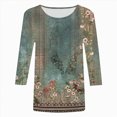 thumbnail image 2 of Towmus Womens 3/4 Length Sleeve Cotton Clothes Floral Print Dressy Blouses Crew Neck Casual Tunic Tops Summer Shirts Loose Fit Pullover, 2 of 4