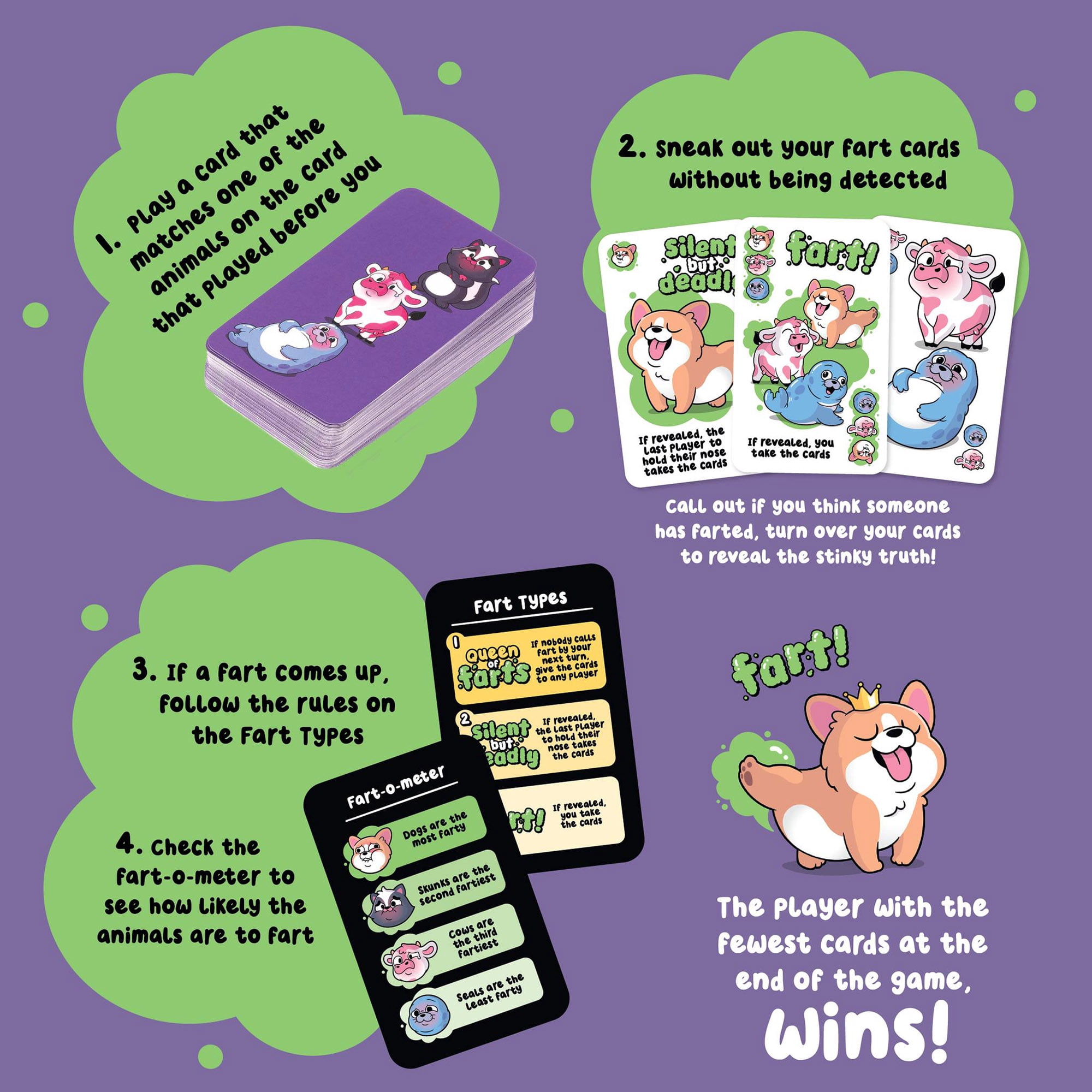 Professor Puzzle: Queen of Farts - Flatulent Animal Card Game, Pair Matching & Card Discarding, Gassy Fun Party Game, Family-Kids Ages 6+, 3-6 Players