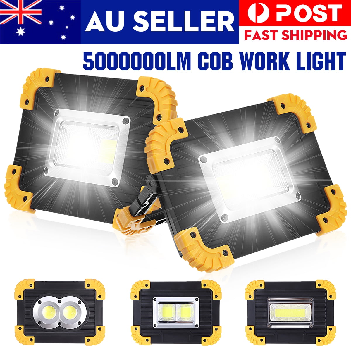 100W 2000LM USB Solar LED COB Work Light Rechargeable for Emergency Flood Lamp A 