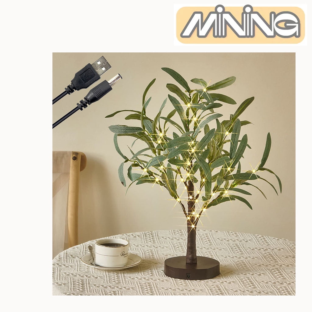 Little Lighted Tree with Timer 50 LED USB Battery Operated Table Top Bonsai Olive Trees Light Artificial Plant for Home Decor Indoor As is shown in