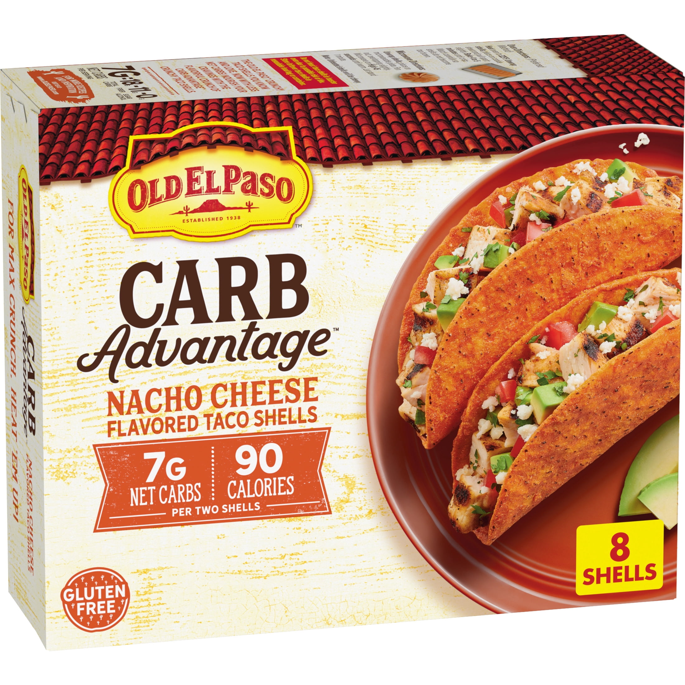 (6 pack) Old El Paso Carb Advantage Crunchy Taco Shells, Nacho Cheese Flavored, 8 Count, 3.95 oz
