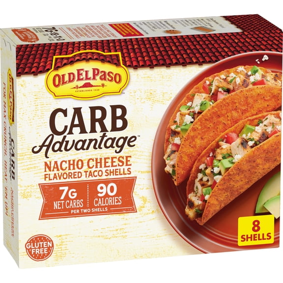 Old El Paso Carb Advantage Crunchy Taco Shells, Nacho Cheese Flavored, 8 Count, 3.95 oz
