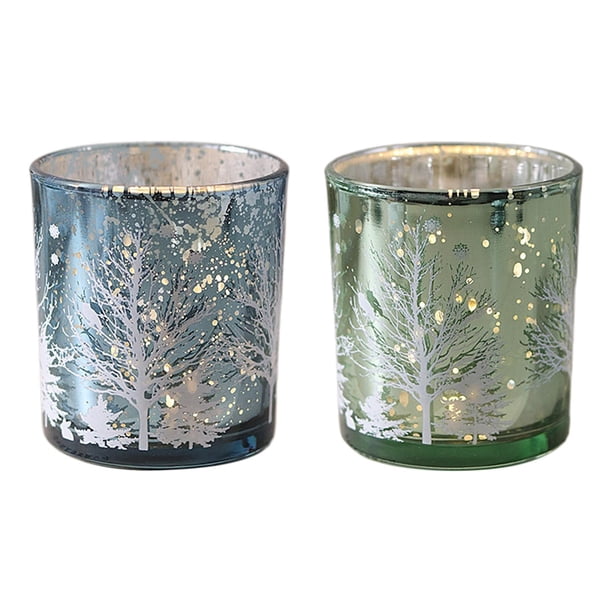 2 Candelabros Románticos Portavasos Luz de Té Vela Votiva Decoración Estatuilla de Mesa Azul y verde