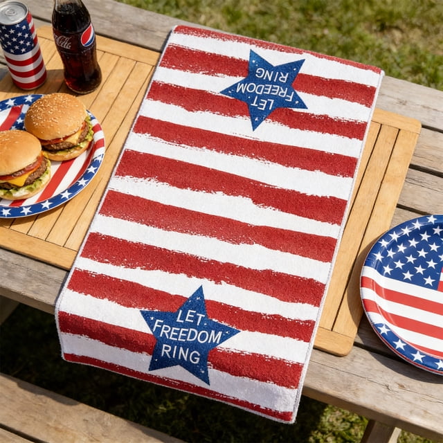 Patriotic Microfiber Kitchen Towel Super Absorbent Independence Day Decorative Dish Cloth for 4th of July