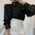 thumbnail image 2 of Ladies Tops and Blouses Dressy Casual Lace Floral Long Sleeve Shirts Casual Victorian Blouse Smock Neck Button Down Tops for Women Black,XXL, 2 of 6