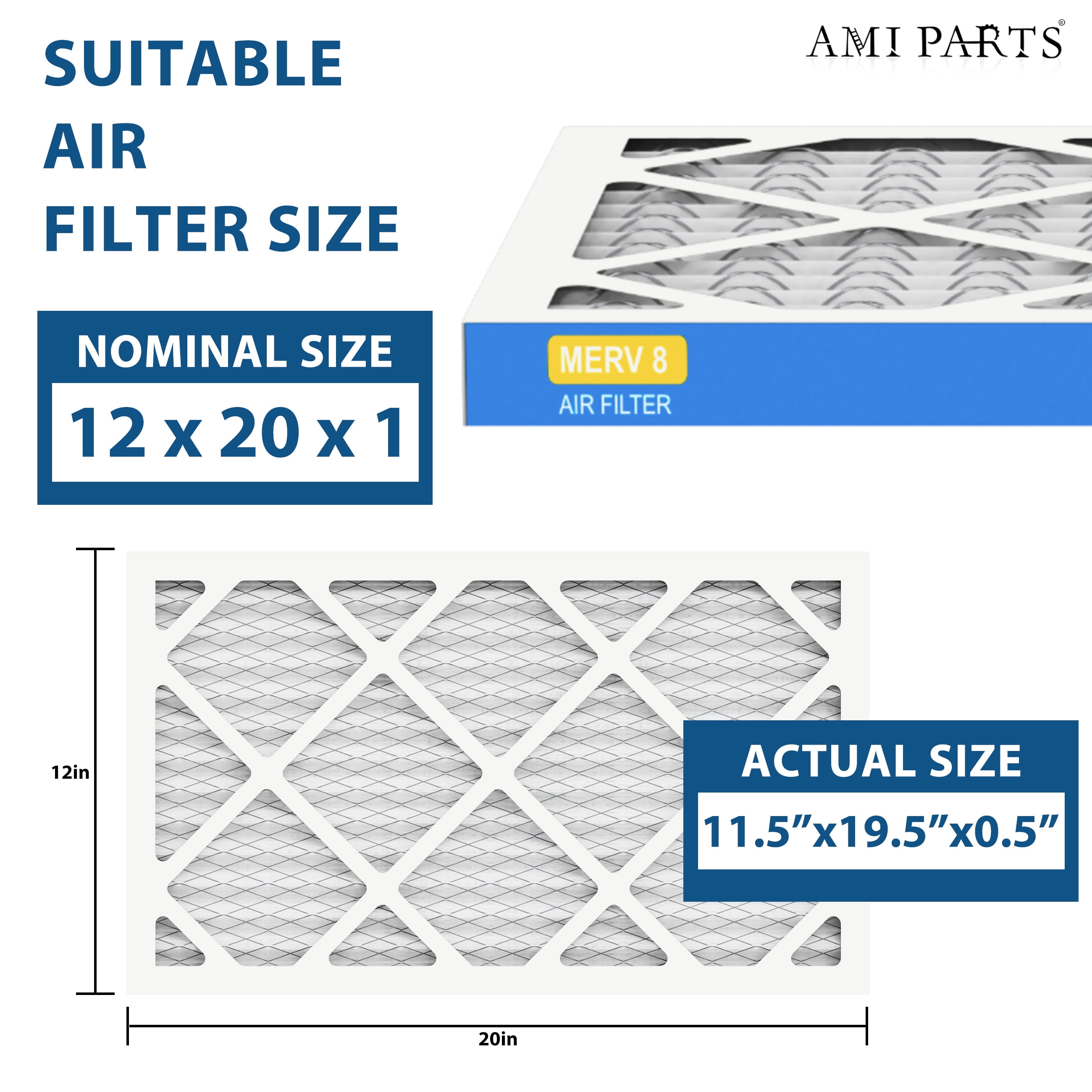 AMI PARTS 12X20X1 HVAC Furnace Air Filter,MERV8 Air Filter for Dust Reduction,6 Filters