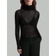 thumbnail image 5 of Top de Larga Ajustado de de Color Liso con Cuello Alto para Mujer, Camisa Transparente. Negro S, 5 of 7