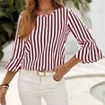 thumbnail image 4 of aidice Long Sleeve Shirts for Women Round Neck Flare Sleeve Loose Striped Pullover Casual Blouses Tops, 4 of 7