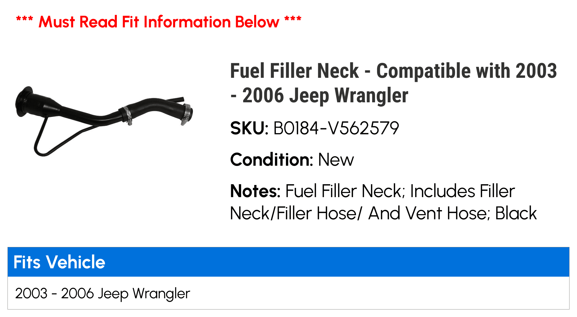Fuel Filler Neck - Compatible with 2003 - 2006 Jeep Wrangler 2004 2005