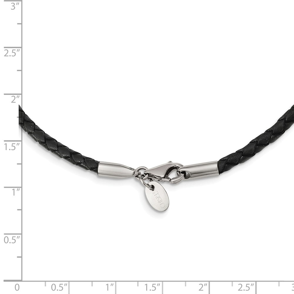 White Stainless Steel necklace Cord & Leather 18 in 3 mm