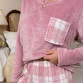 thumbnail image 4 of Lopecy-Sta Womens Pajama Sets 2 Piece Crew Neck Long Sleeve Plaid Pocket Top and Long Pants Casual Loungewear Outfits, 4 of 8