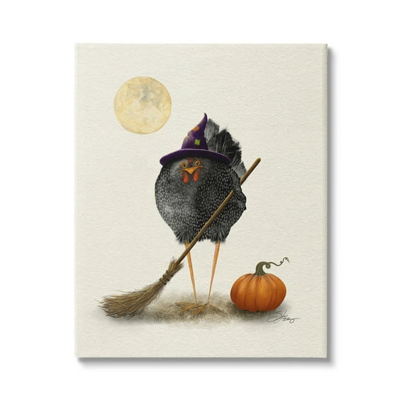 Stupell Industries Halloween Black Bird Witch Holiday Painting Gallery Wrapped Canvas Print Wall Art