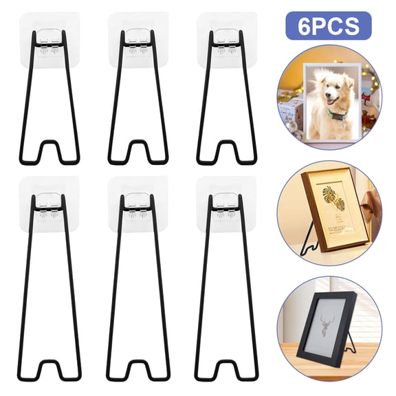 6pcs Frame Holders for Photos, TSV 5.1''/7.3'' Self-Adhesive Display Stands for Desk Décor