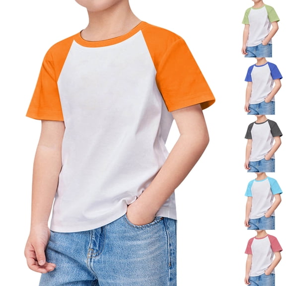 RTKFRFLM Kids' Color Block Raglan T-Shirt Short Sleeve Pure Cotton Baseball Tee for Boys and Girls Contrast Color Uniform Top Comfortable Athletic Student Training Shirt Size 5-18