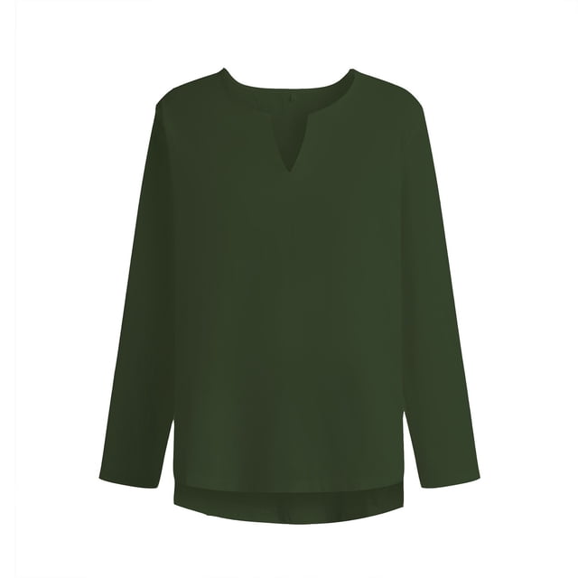 Yuyuzo Long Sleeve Shirts for Men Cotton Linen Notch V Neck Solid Color Casual Fall Winter Basic Tops