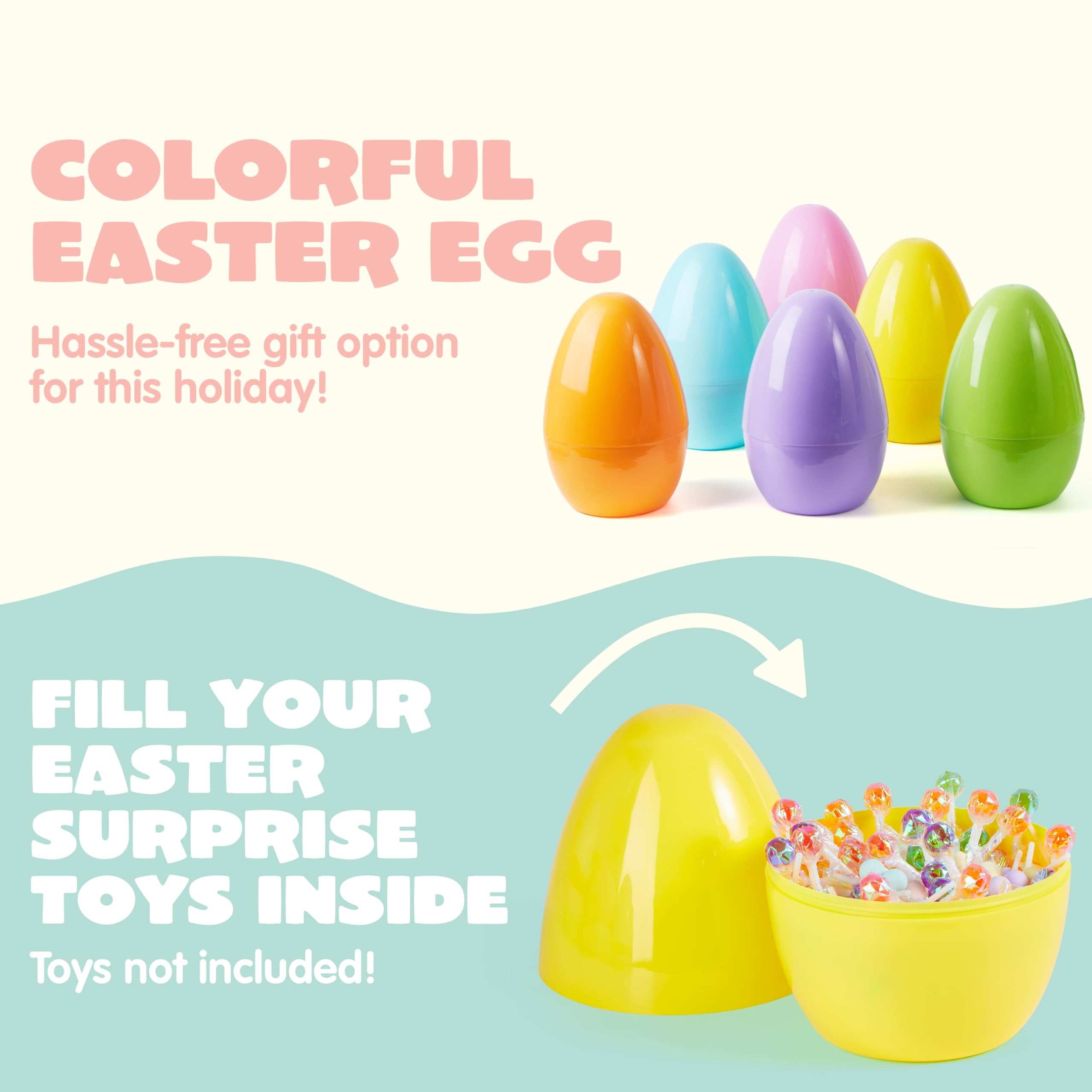 Joyfy 10" Large Easter Eggs, 6 PCS Pastel Plastic Empty Easter Eggs, Fillable Jumbo Easter Eggs for Easter Egg Hunt, Party Favor, Classroom Prize, Decoration