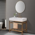 thumbnail image 5 of Merano 36" Single Stainless Steel Vanity Console in Brushed Gold with Aosta White Stone Countertop and Mirror, 5 of 6