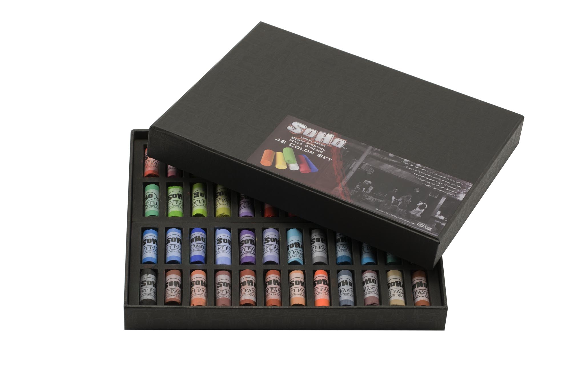 SoHo Urban Artist Soft Pastels Set of 48 Unique, Vibrant Colors - Half Stick 1.3" Long, Soft Pastels for Artists, Velvety Texture, Lightfast, Perfect for Layering & Blending