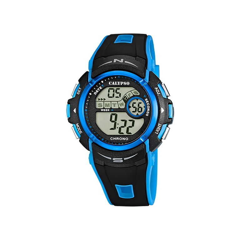 Calypso K5610 - 45mm Silicone Calendar Timer, Chronograph, Digital Dual Date Watch, Sports Strap, Backlight, Mens Time, And Day