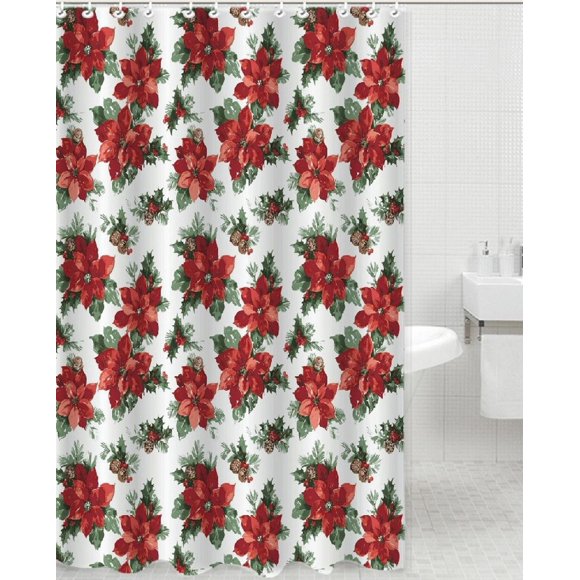 Rideau de Douche de Noël/polyester avec Crochets, Poinsettia