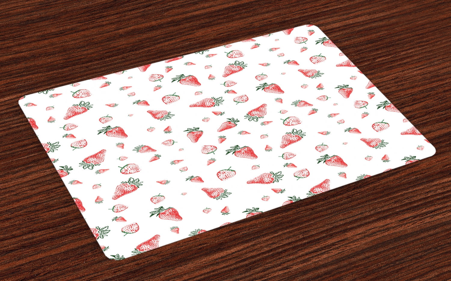 Strawberry Placemats Set of 4 Grunge Pattern with Tropical Fruits