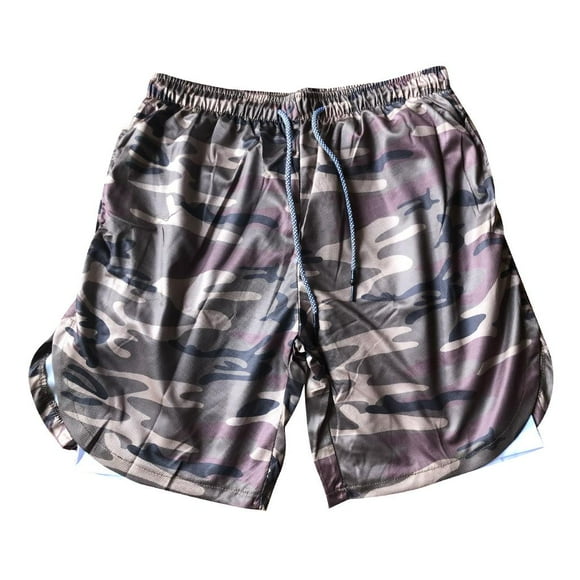 Pantalones cortos de entrenamiento 2 en 1 para hombre, para gimnasio, correr, fitness, con bolsillos con cremallera Camo XXL